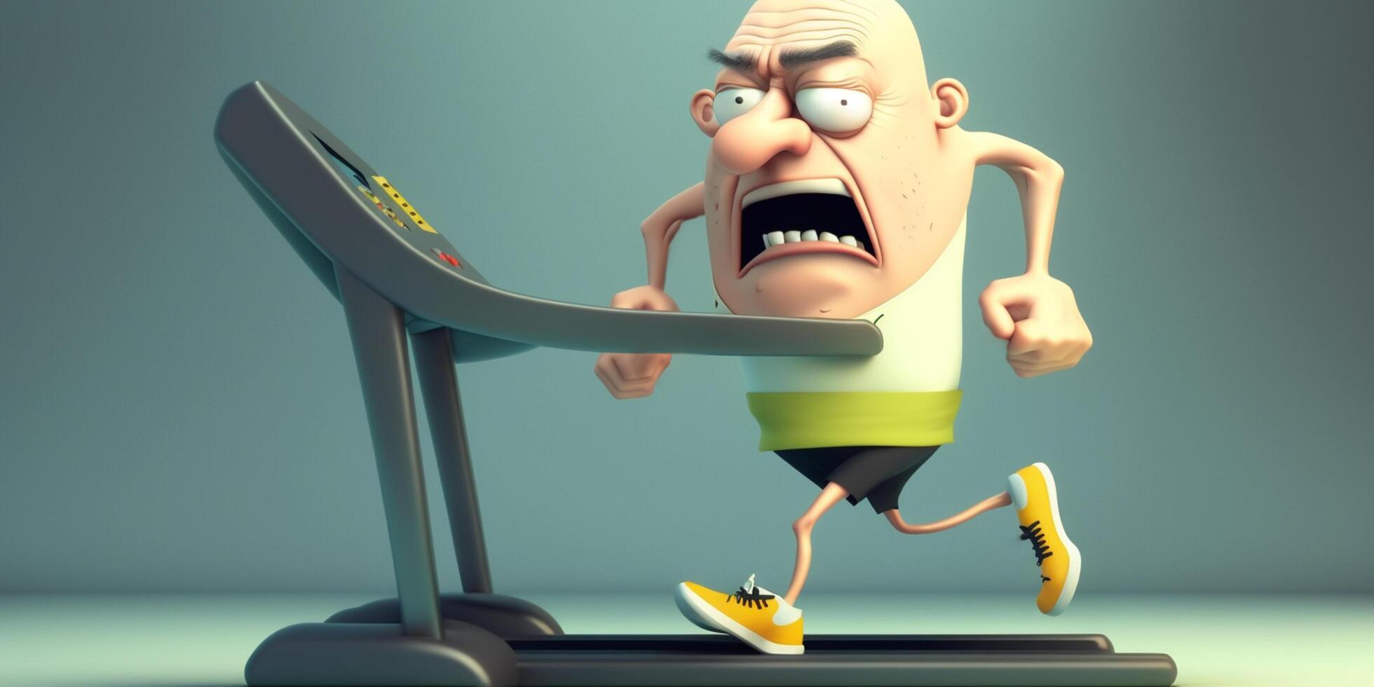 Hilarious cartoon character exercising on a treadmill illustration photo