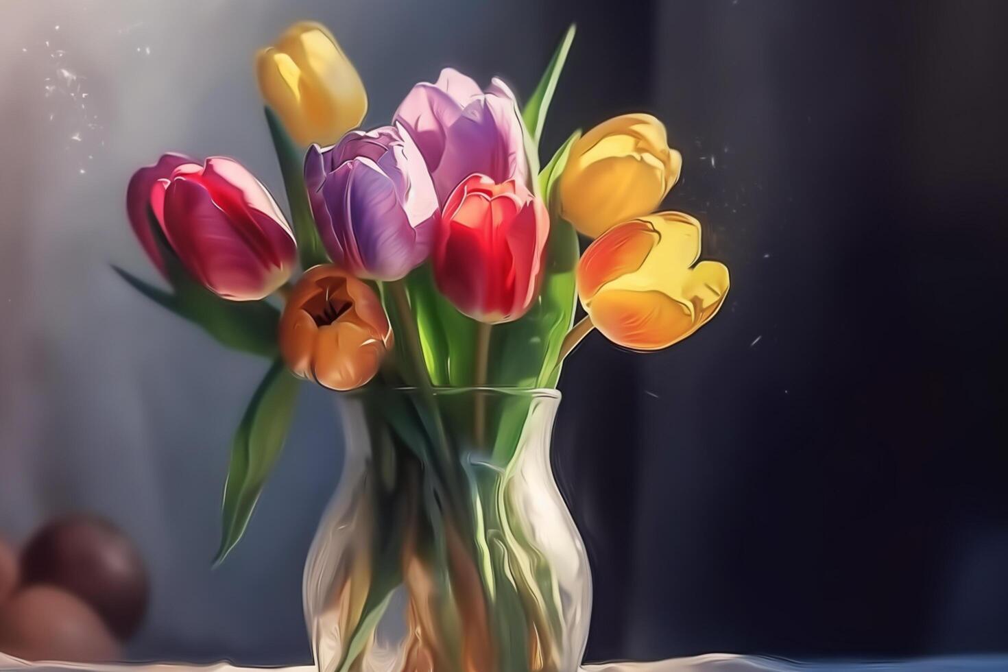 Vase of Tulips A Watercolor Still Life Painting photo