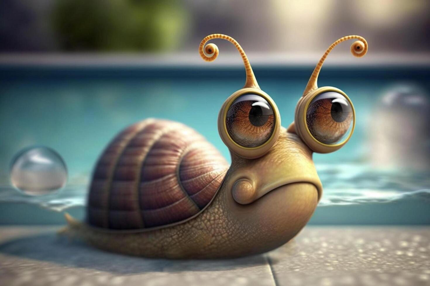 A frustrated funny snail at a pool in the hotel photo
