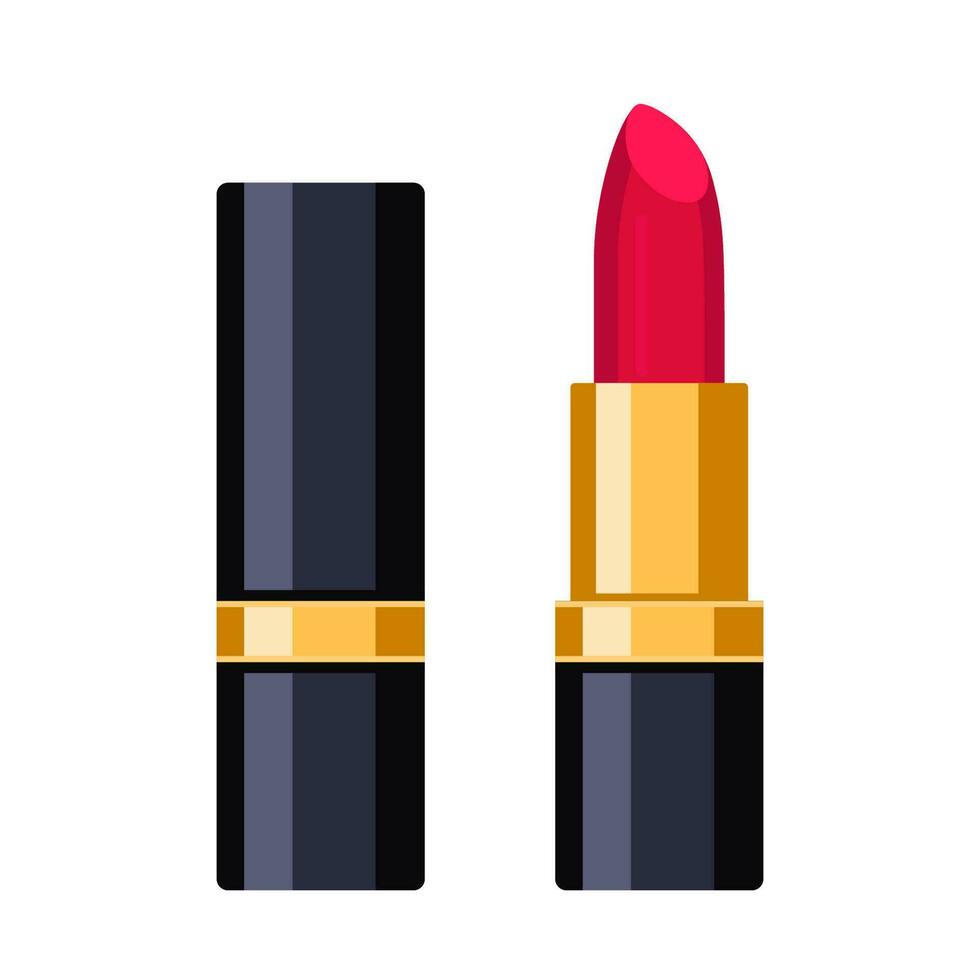 Black lipstick closed and open. Decorative cosmetics for make up. Vector illustration.