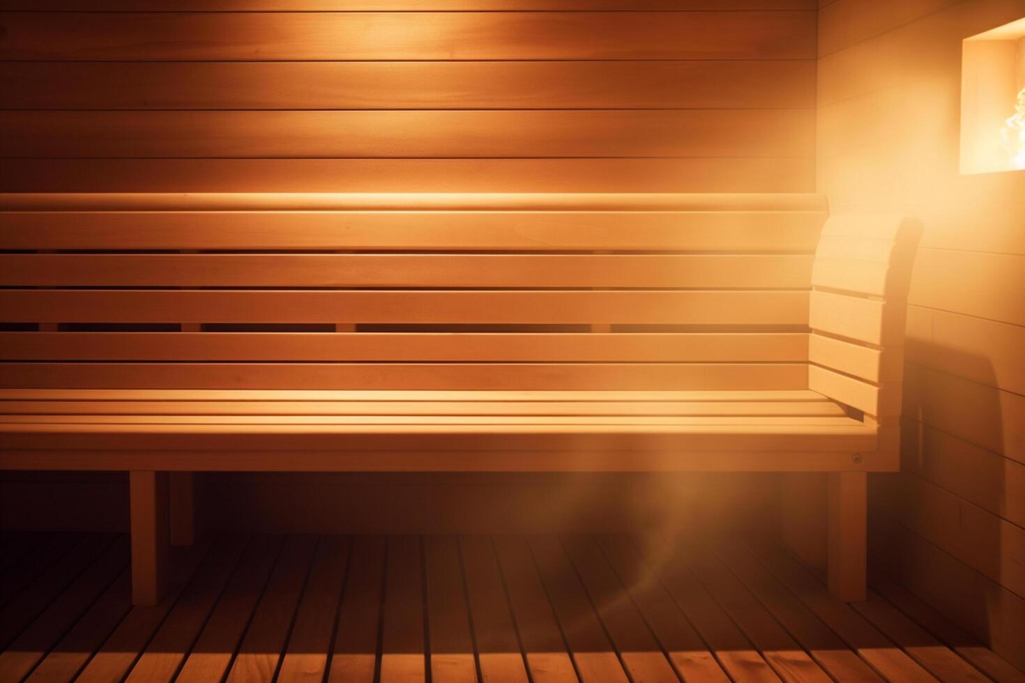 radiante sauna un sereno escapar con rayos de sol y calentar madera ai generado foto