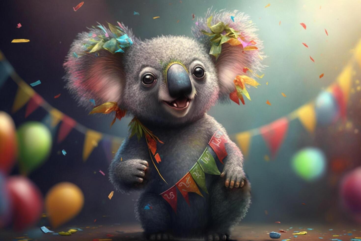 Koala celebrates birthday party birthday card Content photo