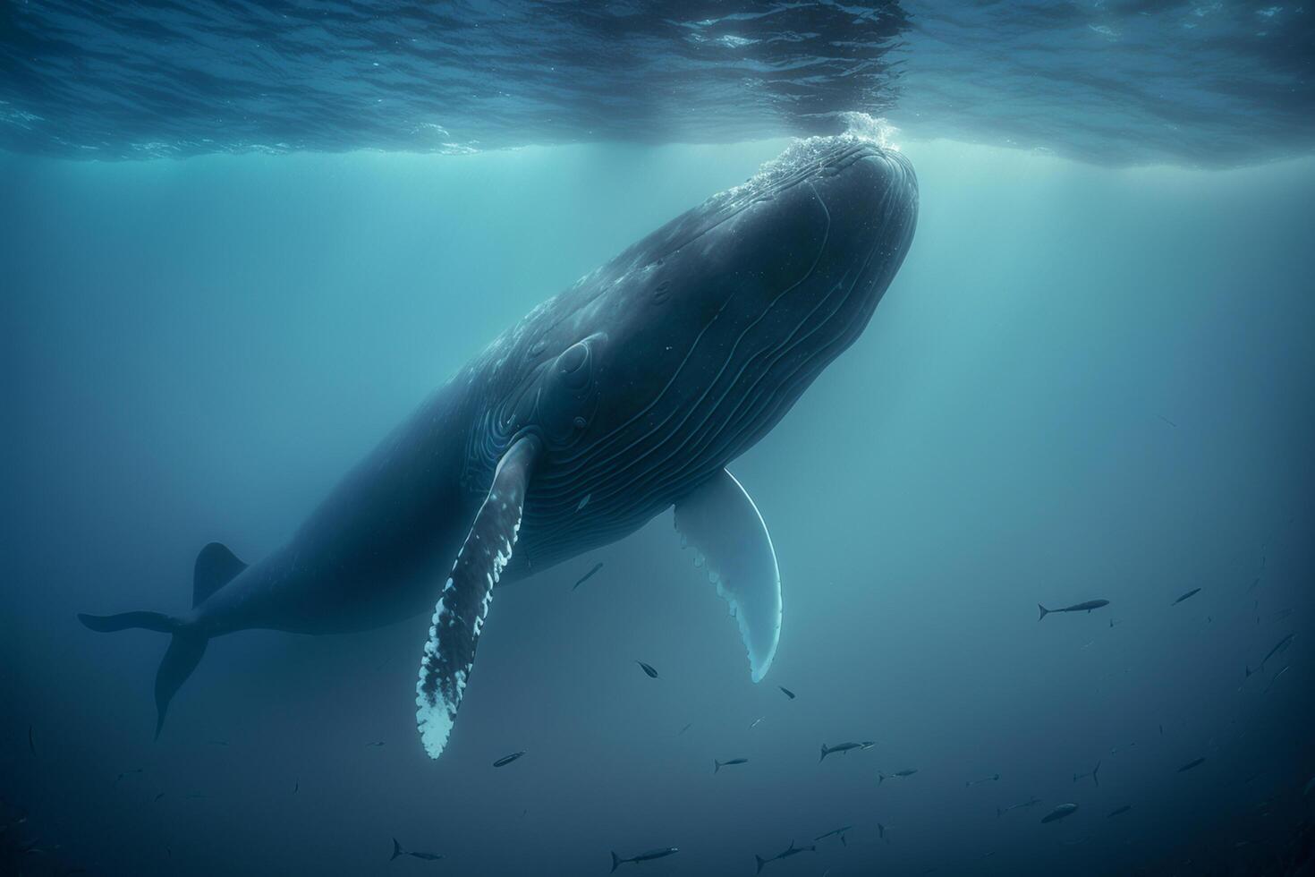 ilustración submarino Disparo ballena Oceano ai generado foto