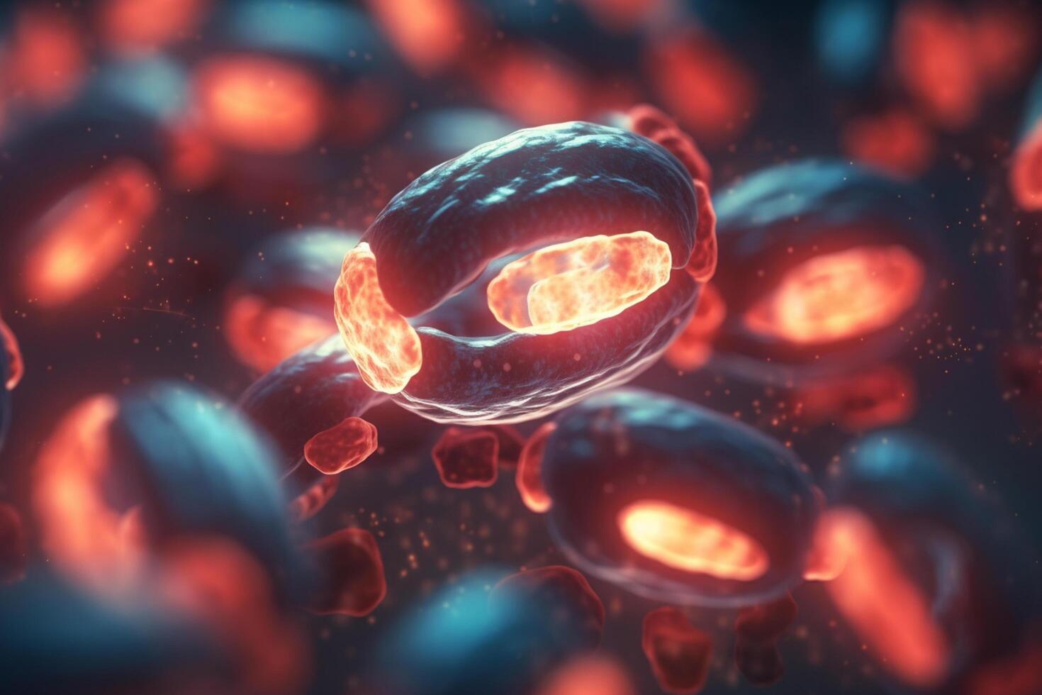 Colorful 3D illustration of microscopic cell division photo
