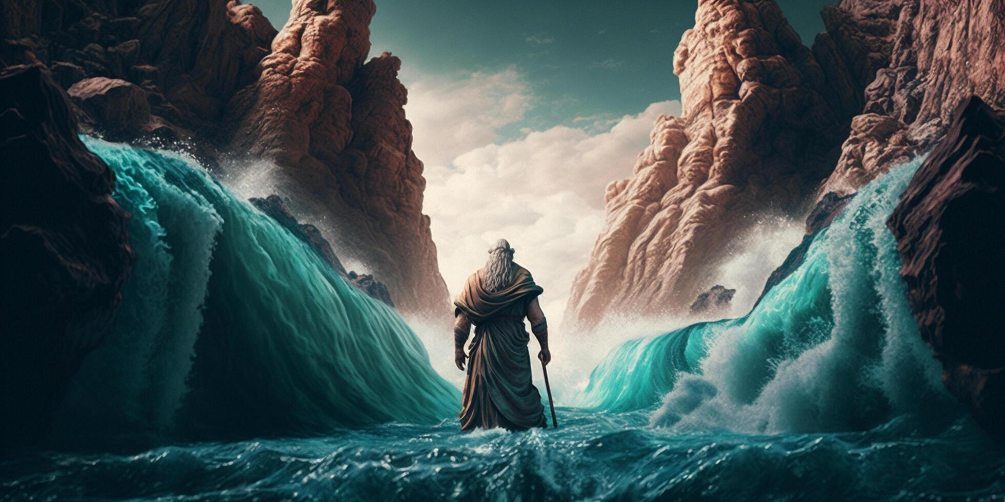 Moses Parting the Red Sea A Dramatic Illustration of the Biblical Story photo