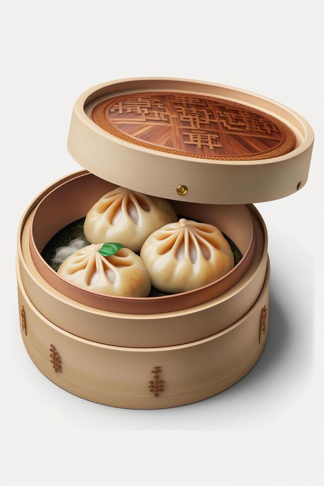 Delicious Dim Sum Traditional Chinese Cuisine Isolated on White Background photo