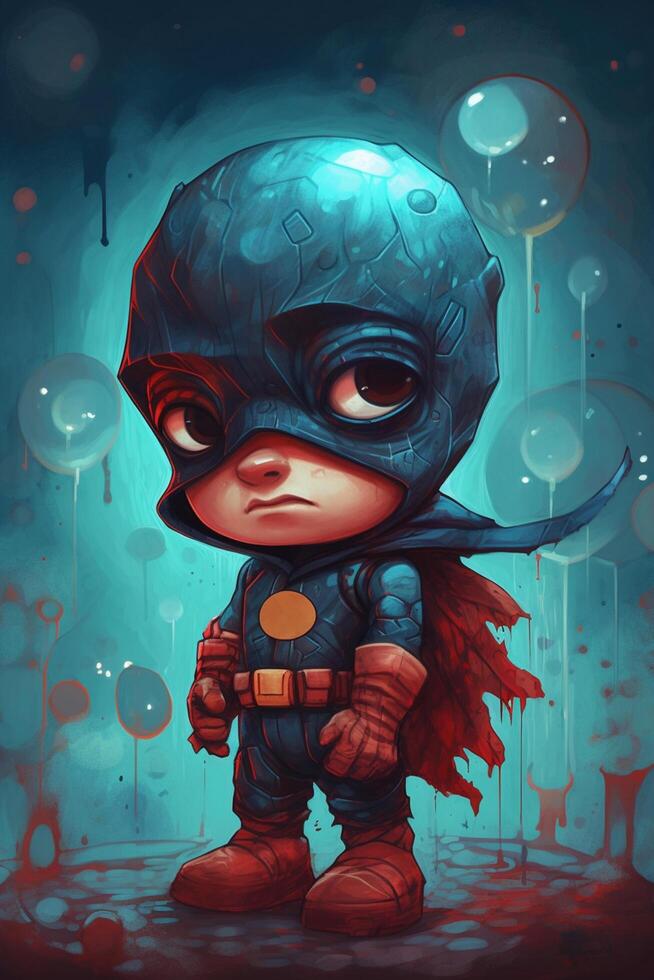 The Little Hero in a Dreamy World A Colorful Digital Painting of a Boy in a Cool Superhero Costume photo