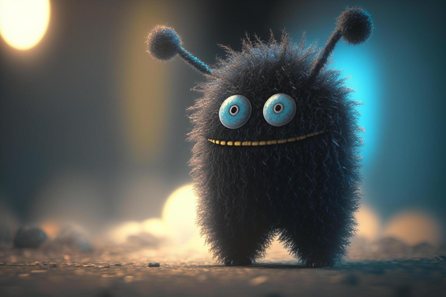 Fuzzy Coal Monster with Cartoon Eyes Having Fun photo