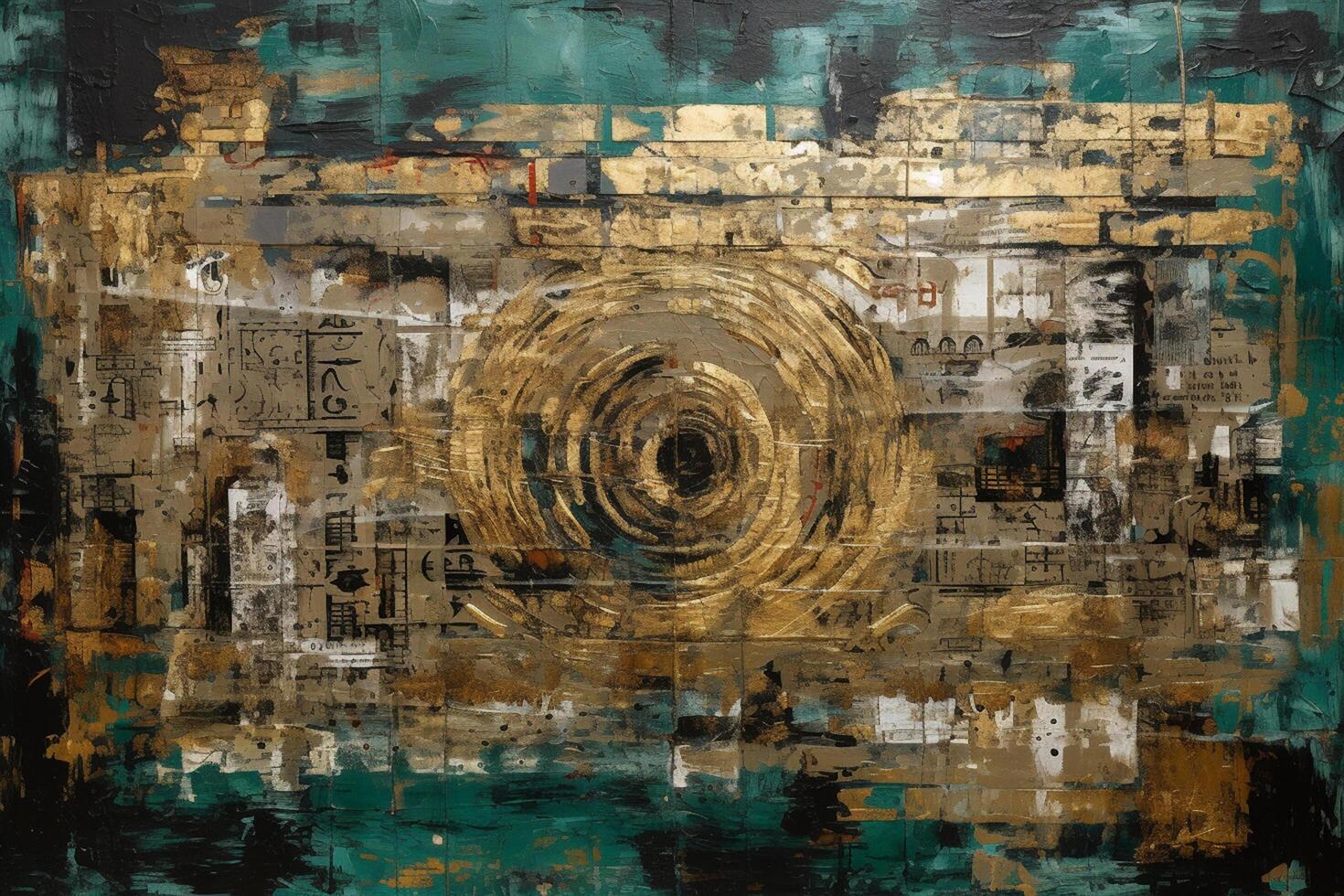 Industrial Elegance A Captivating Fusion of Collages, Paint, and Green-Sepia Palette on a Grand Canvas photo