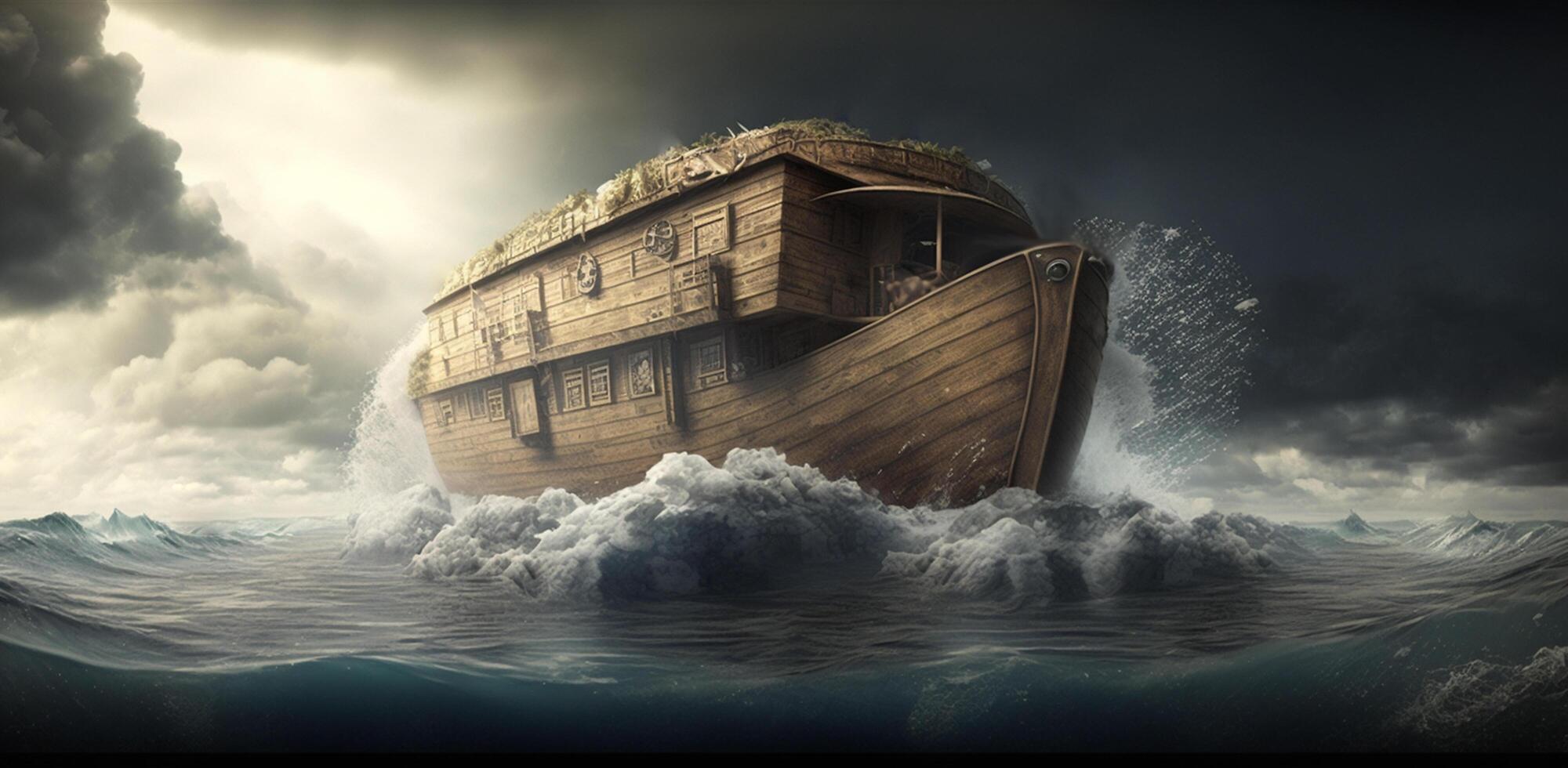 Illustration of Noah's Ark on the stormy sea AI generated content ...