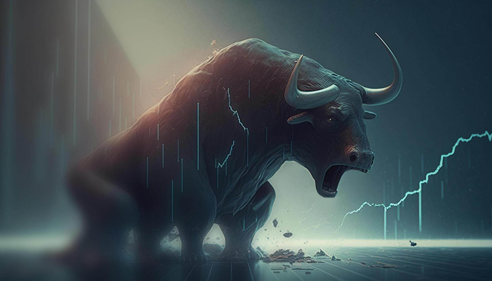 Tempestuous Crash A Mystical Image of a Furious Bull during a Stock Market Crash photo