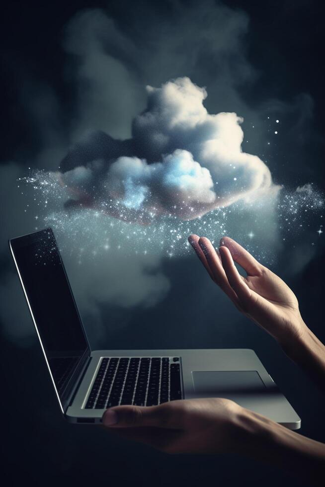 nube informática alcanzando para el datos en el nube ai generado foto