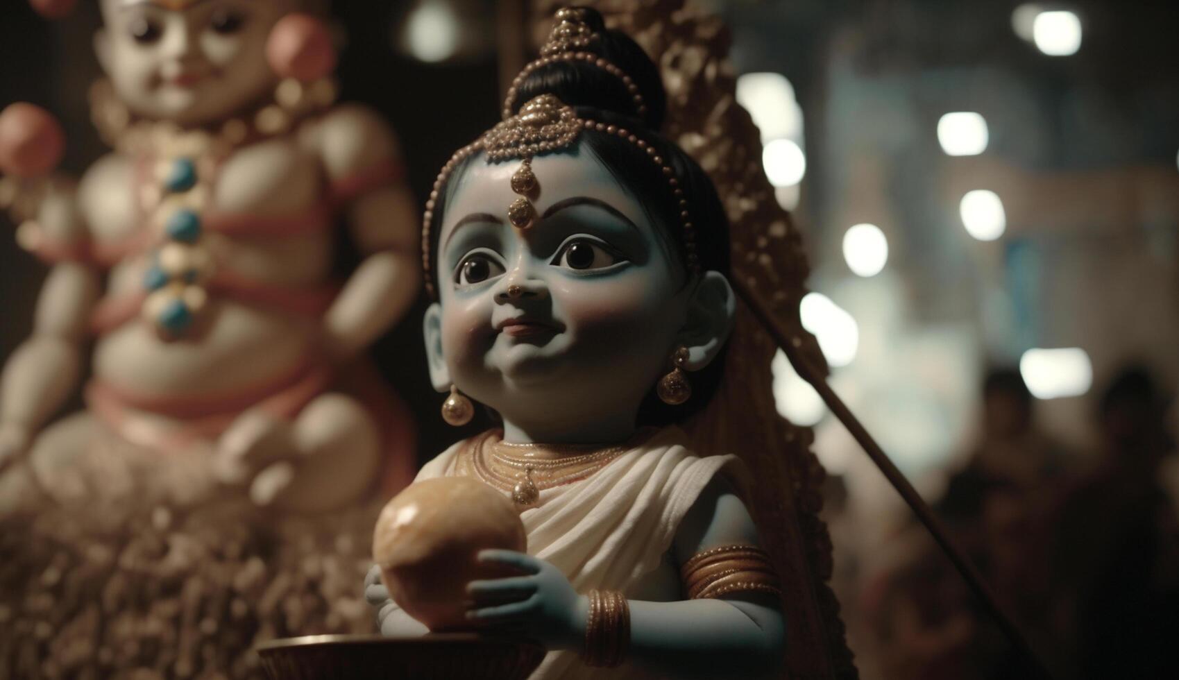 retrato de janmashtami, celebracion de señor de krishna nacimiento ai generado foto