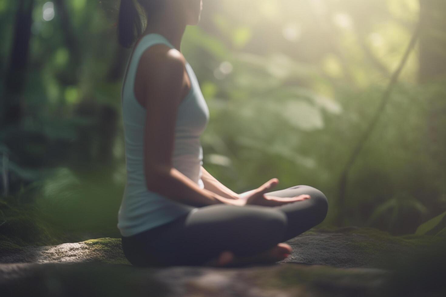 Finding Peace Within Woman Meditating in Cross-Legged Yoga Pose photo