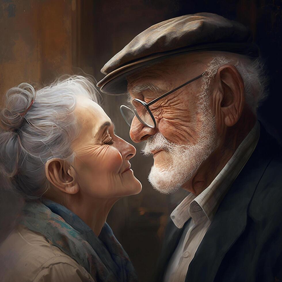 Illustration of an old loving couple Affection Age Trust content photo