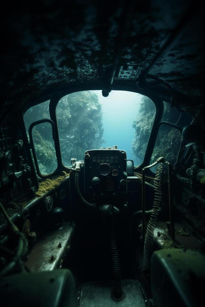 Submerged View from U-Boat Control Capsule of the Underwater Sea photo