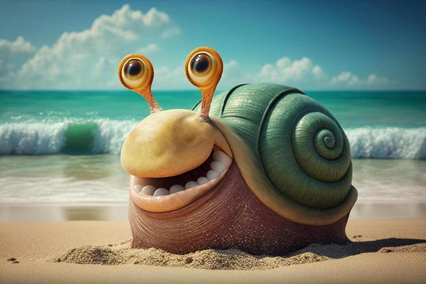 A snail on the beach on vacation by the sea photo