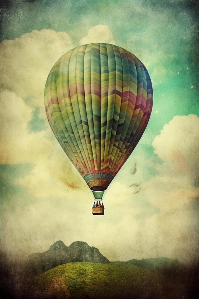 Floating Above the Clouds A Pastel Painting of a Hot Air Balloon photo