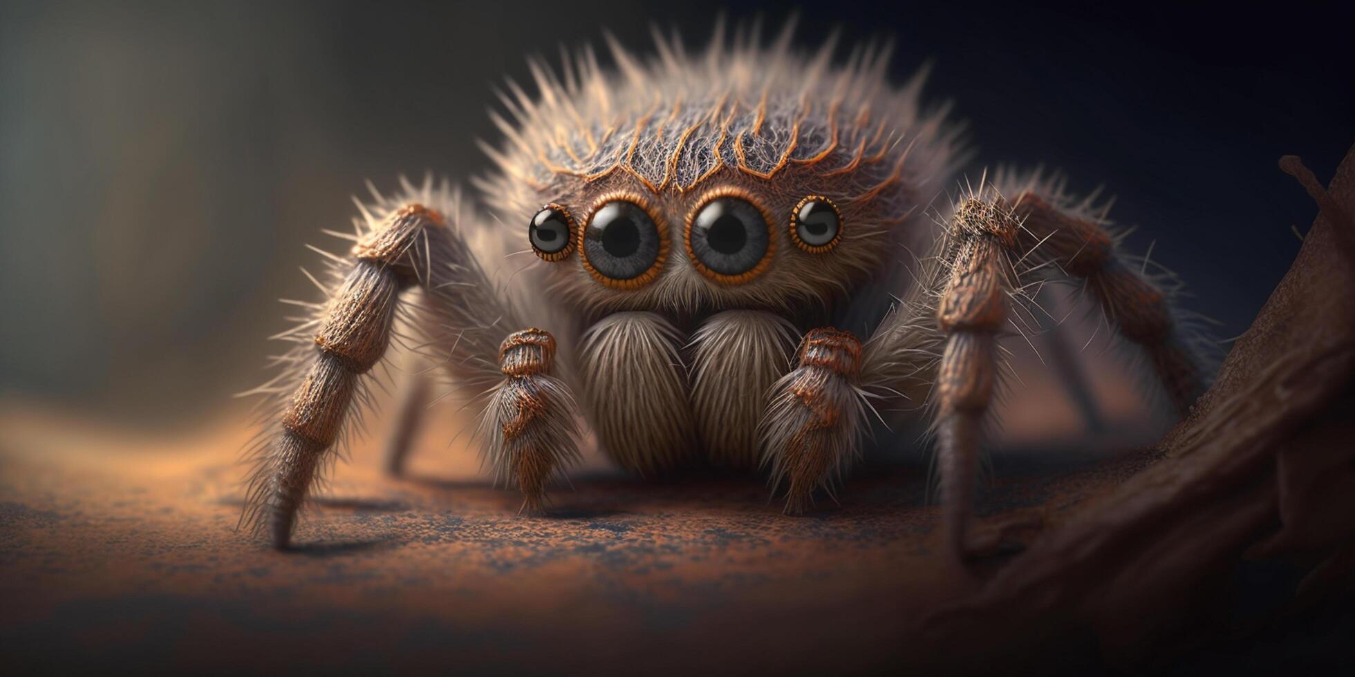 Close up funny little juming spider with four eyes illustration photo