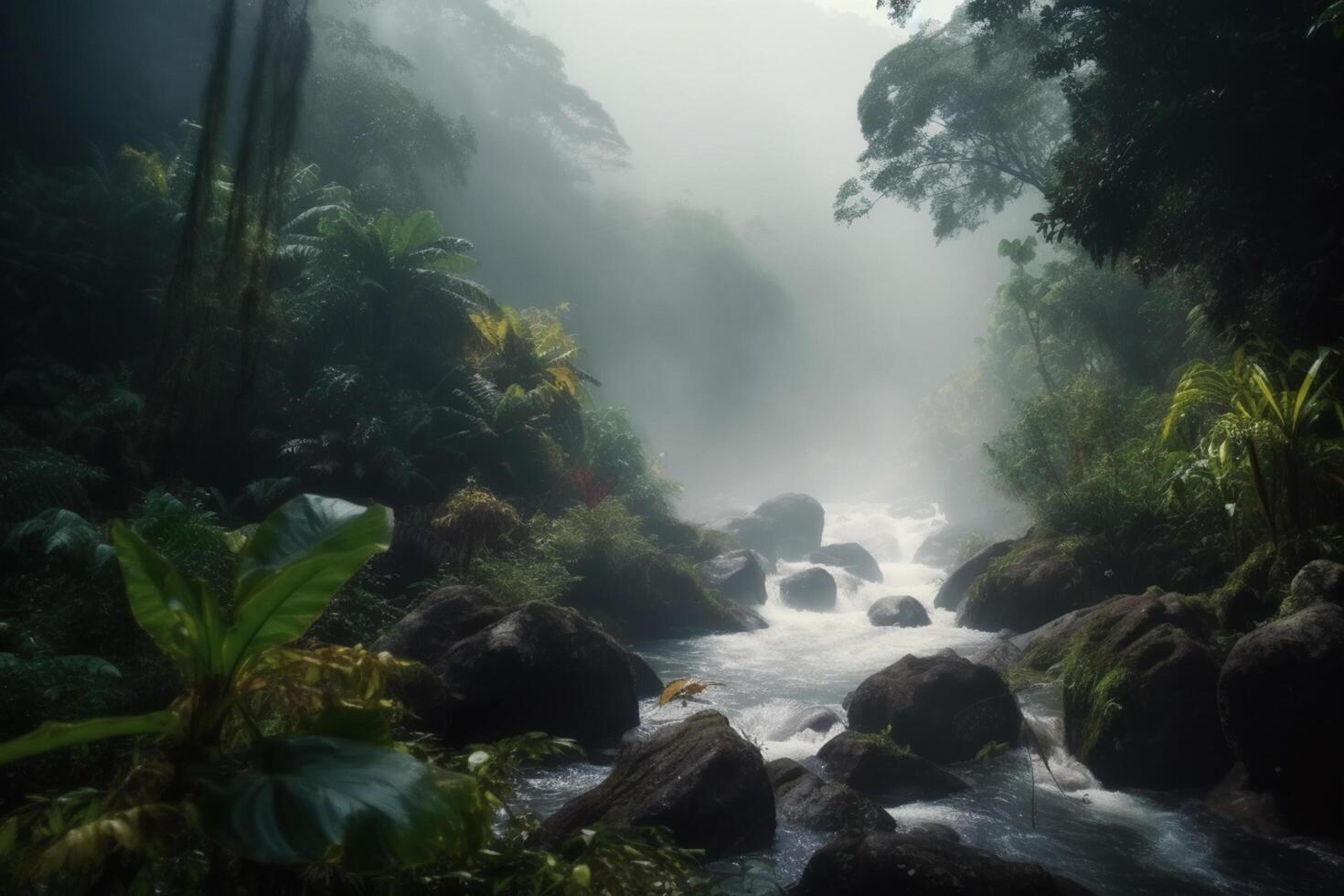 Serenity in the Jungle A River Running Through the Greenery photo