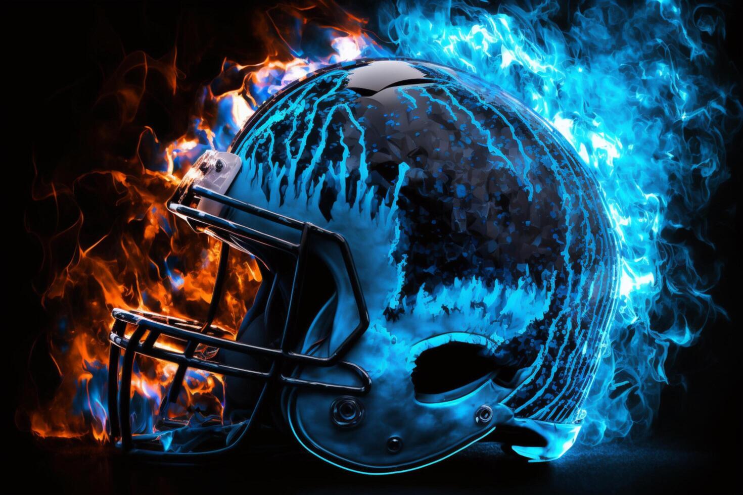 Blazing Blue Flames Football Helmet photo
