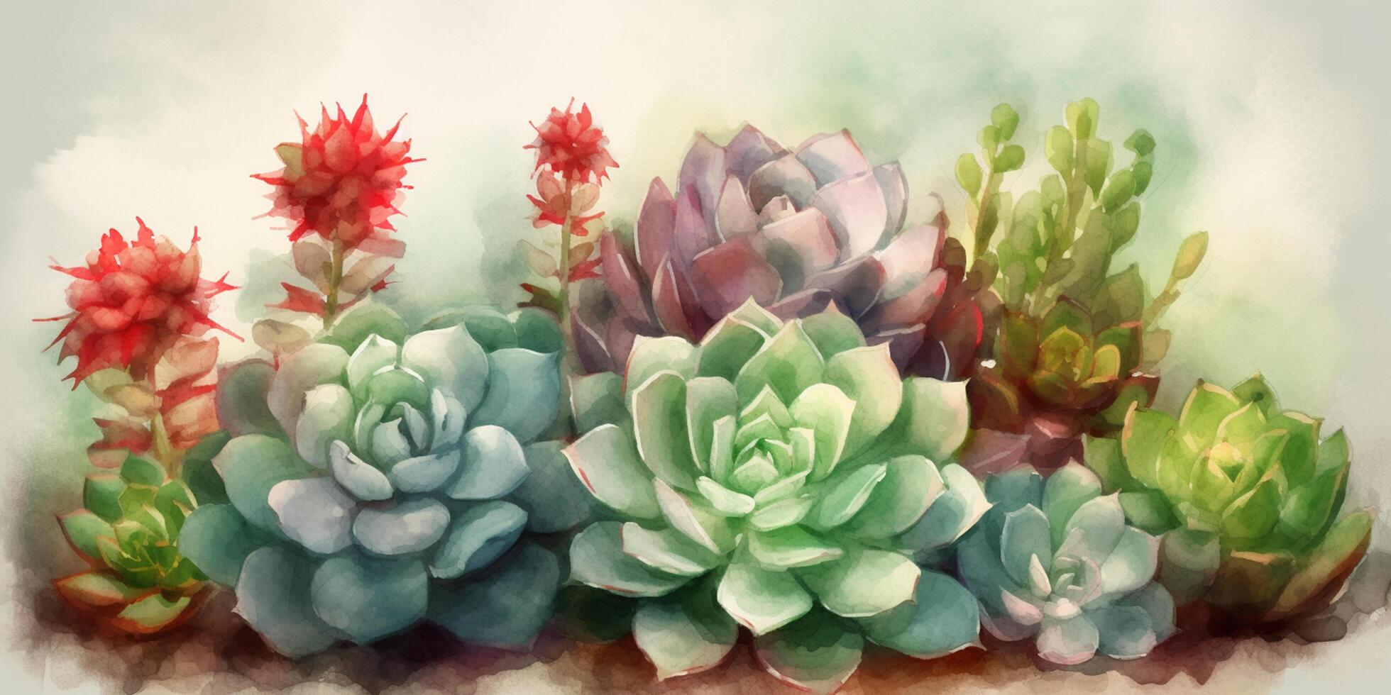 Vibrant Succulent Garden An Aquarelle Painting photo