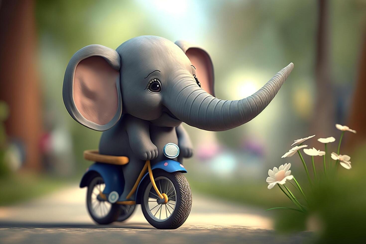 Little elephant cruising through the woods on a moped photo