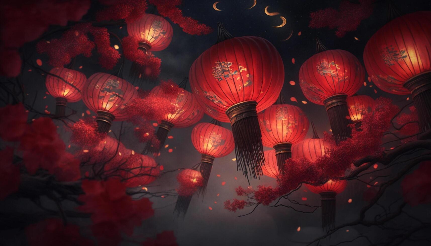 Enchanting Chinese New Year Celebration with Red Lanterns Illuminating the Night photo