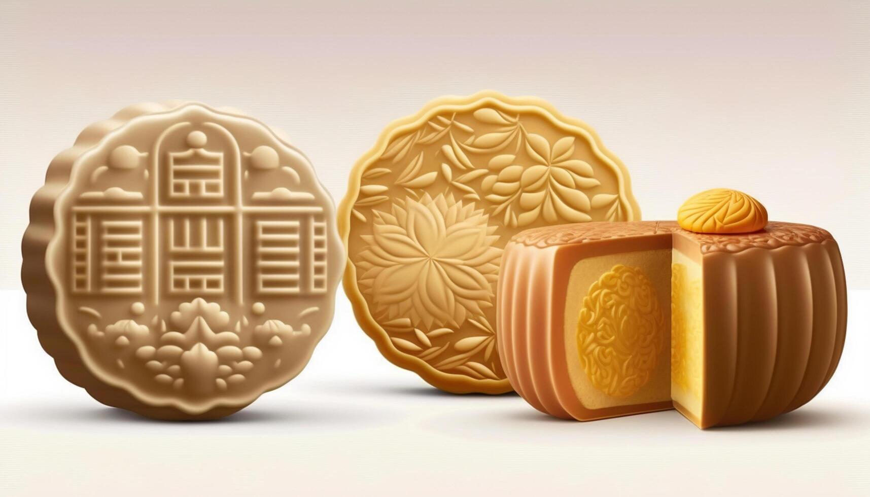 Delicious Chinese Mooncakes Isolated on White Background photo