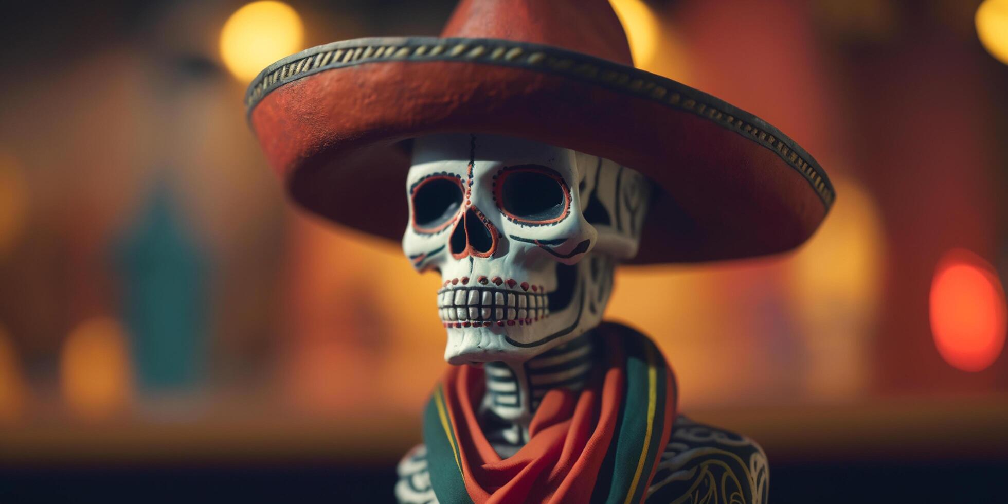 Vibrant Decorated Skull with Mexican Hat Celebrating Mexican Day of the Dead Festival - Dia de Muertos photo