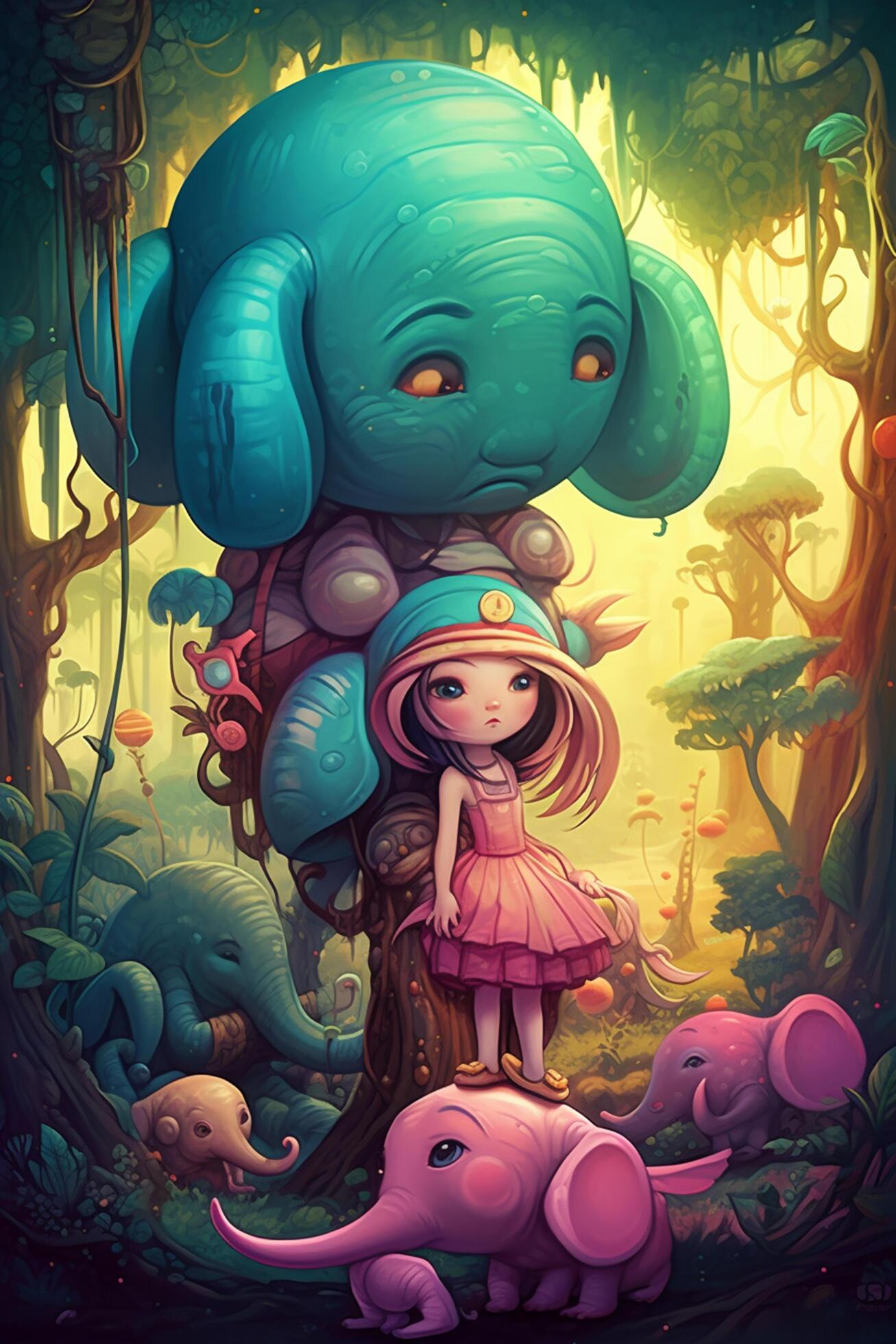 https://static.vecteezy.com/system/resources/previews/024/067/311/large_2x/the-little-girl-in-the-land-of-enchanted-creatures-a-comic-style-digital-painting-in-bright-and-contrasting-colors-ai-generated-free-photo.jpg