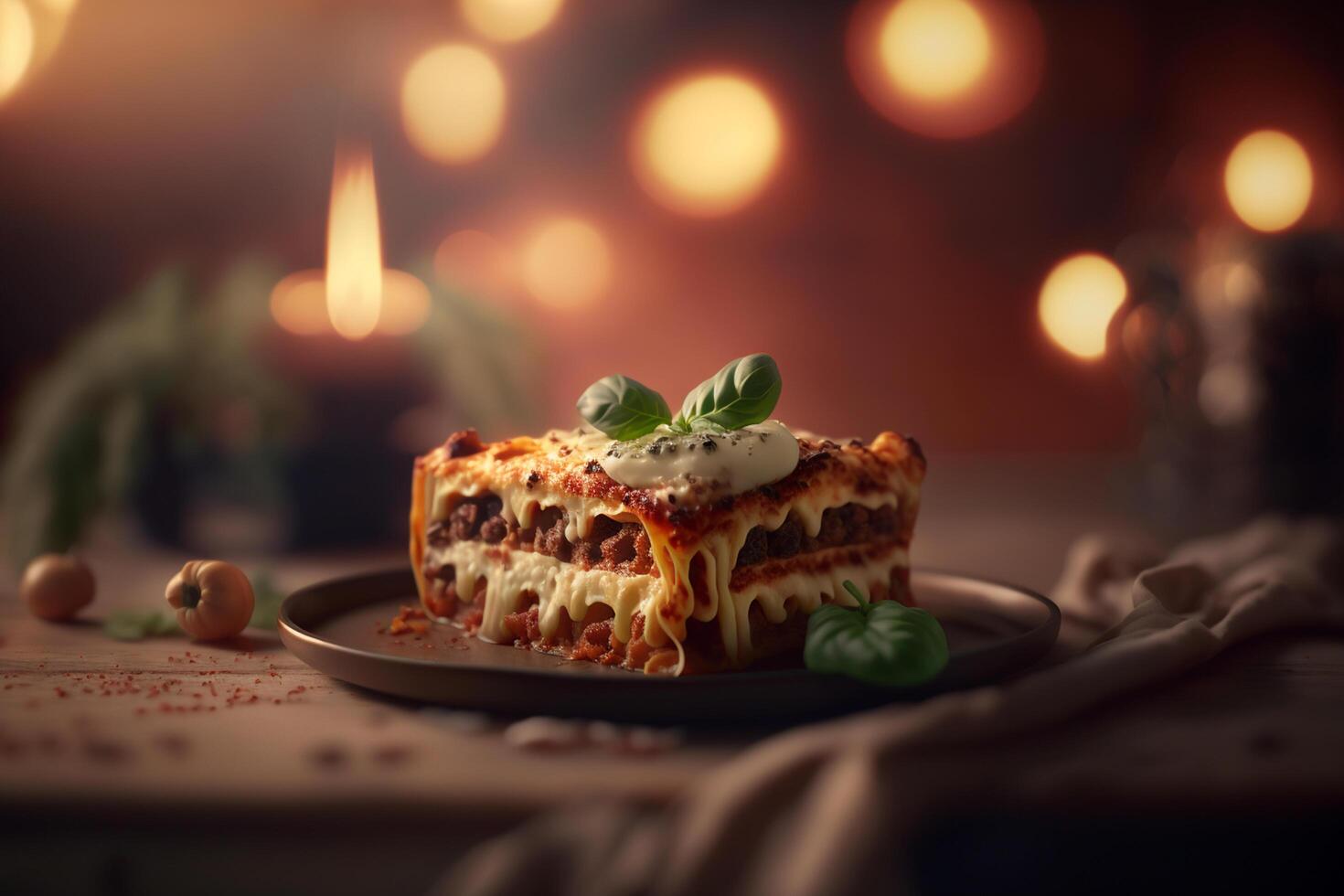 Delicious Italian Specialty Lasagne with Fresh Basil and Cheese photo