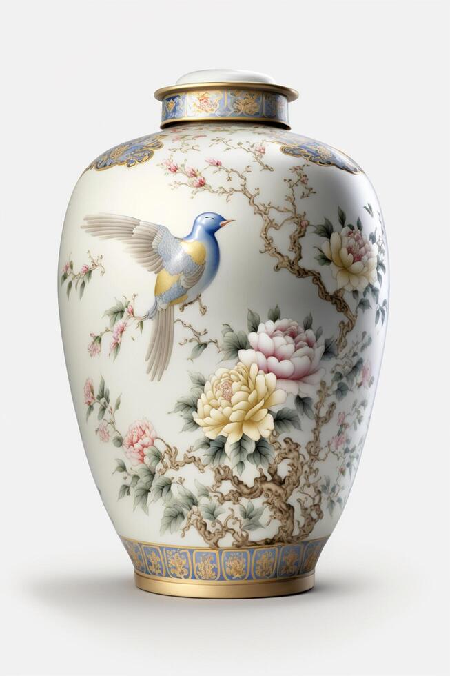 Exquisite Chinese Porcelain on White Background with Intricate Details photo