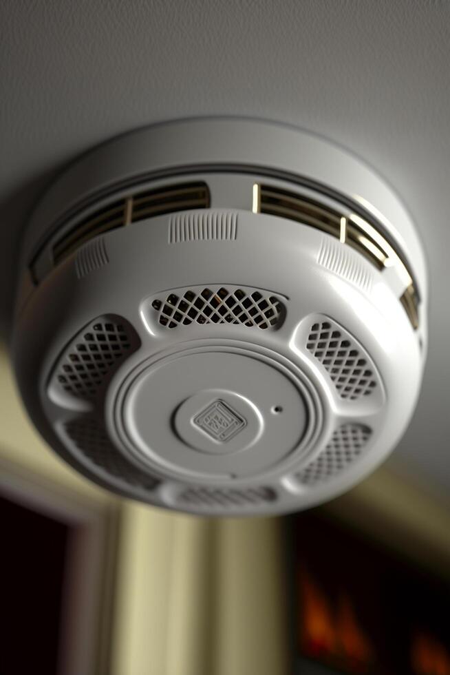 Ceiling-mounted smoke detector in a residential building photo