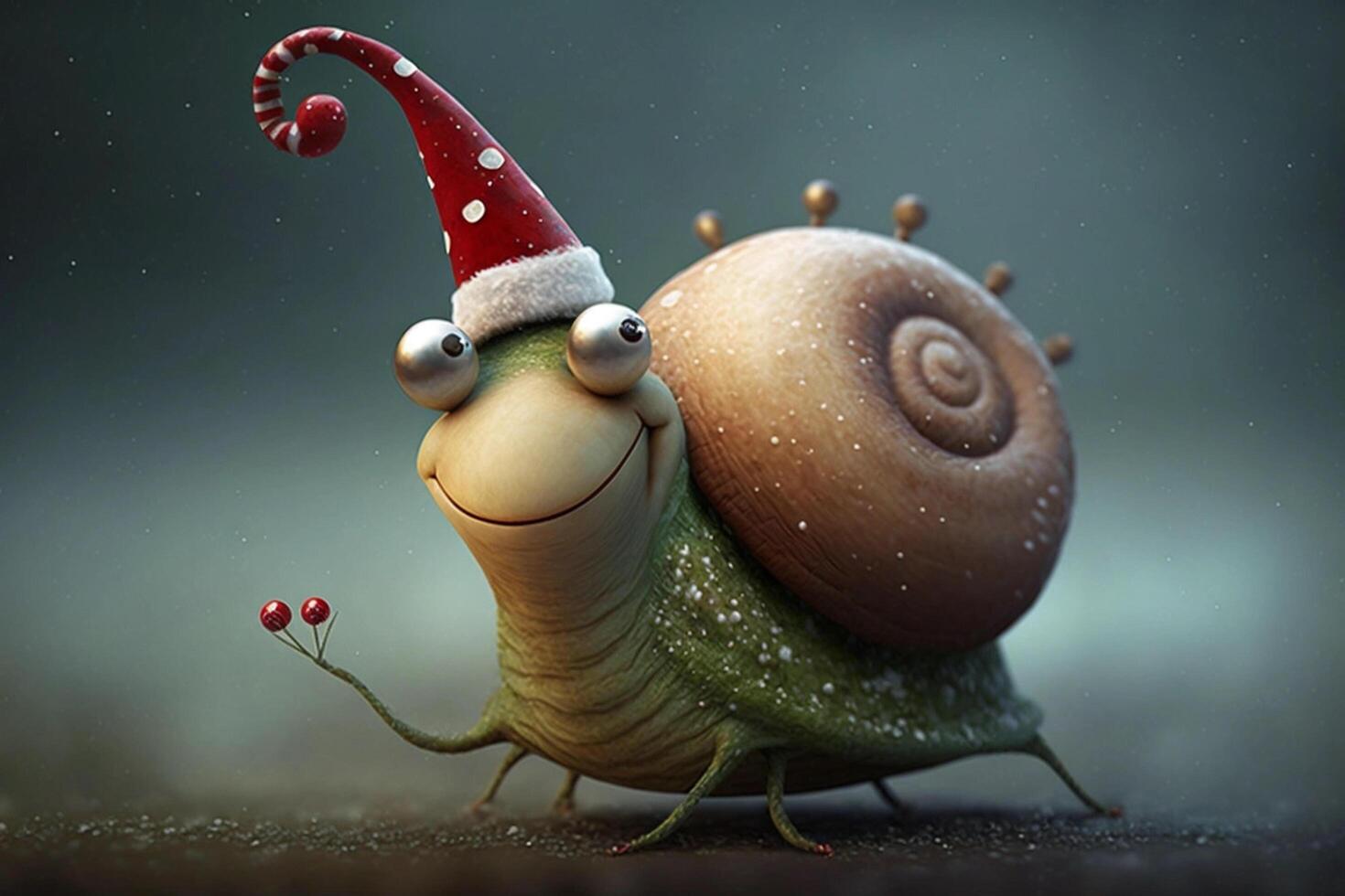 A funny happy snail for Christmas with Christmas decorations photo
