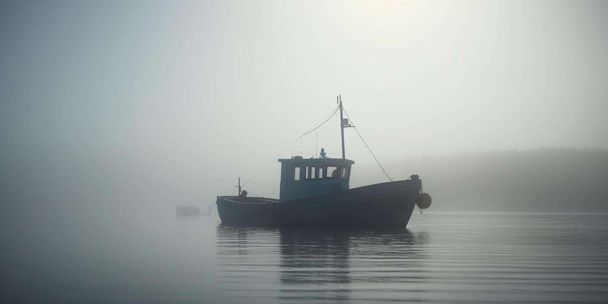 Mañana niebla en el Oceano un barco pescador a amanecer ai generado foto