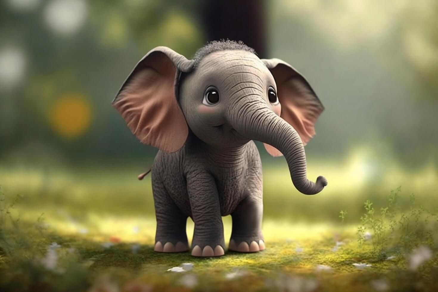 Adorable little elephant strolling through a green forest photo