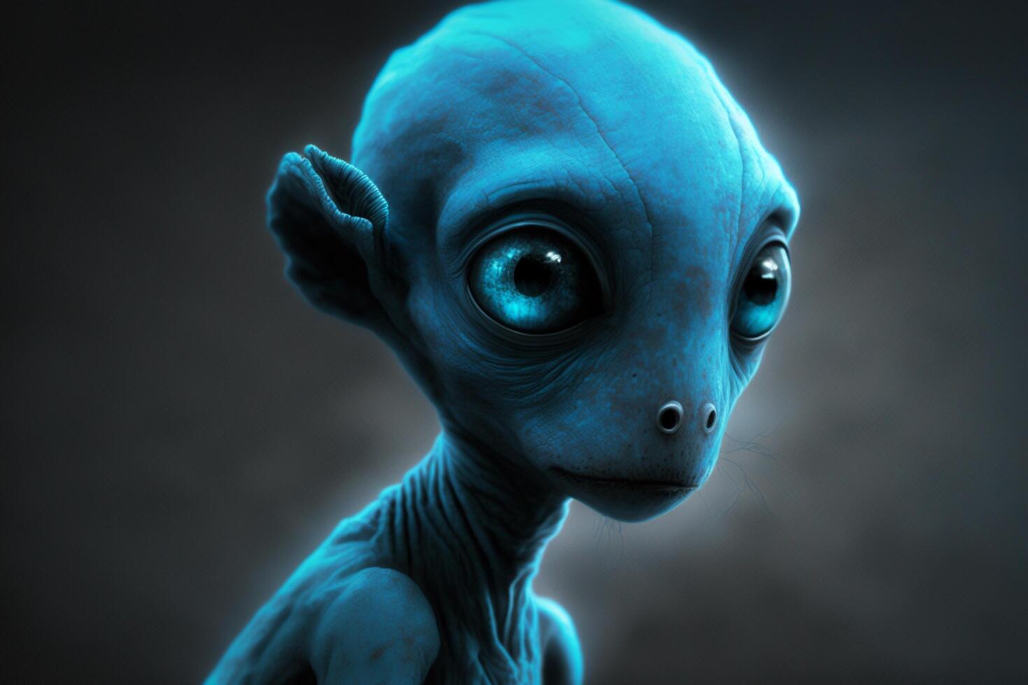 Portrait of a Blue Alien with Smooth Skin and Big Adorable Eyes photo