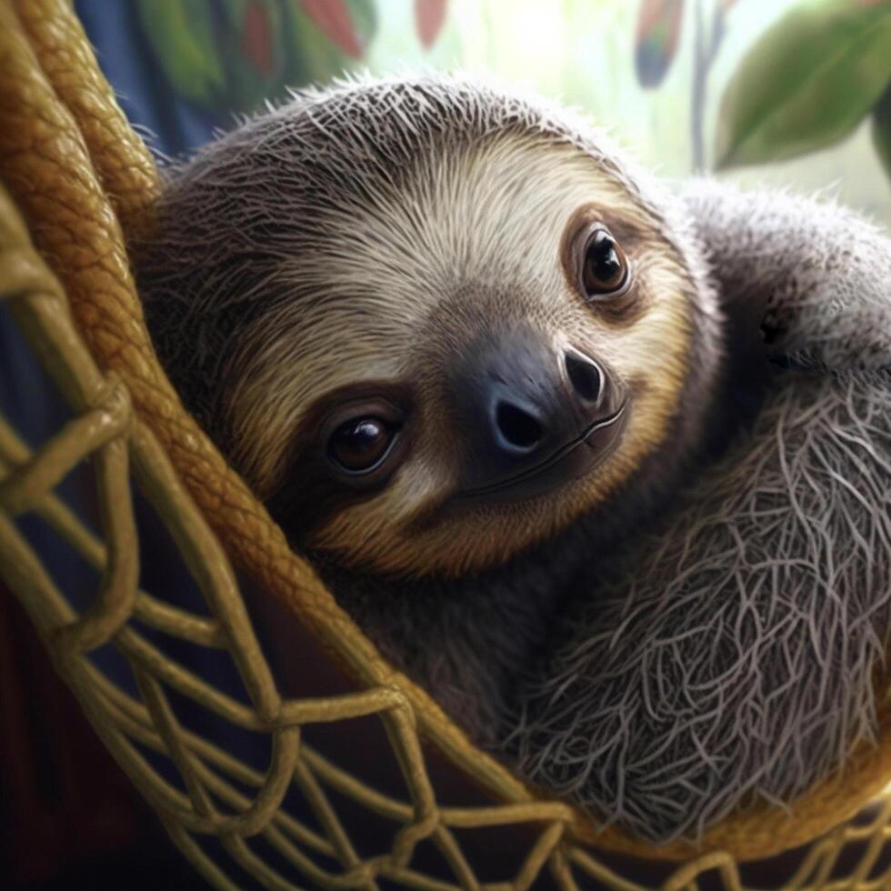 Tired sloth in a hammock funny cartoon cute photo