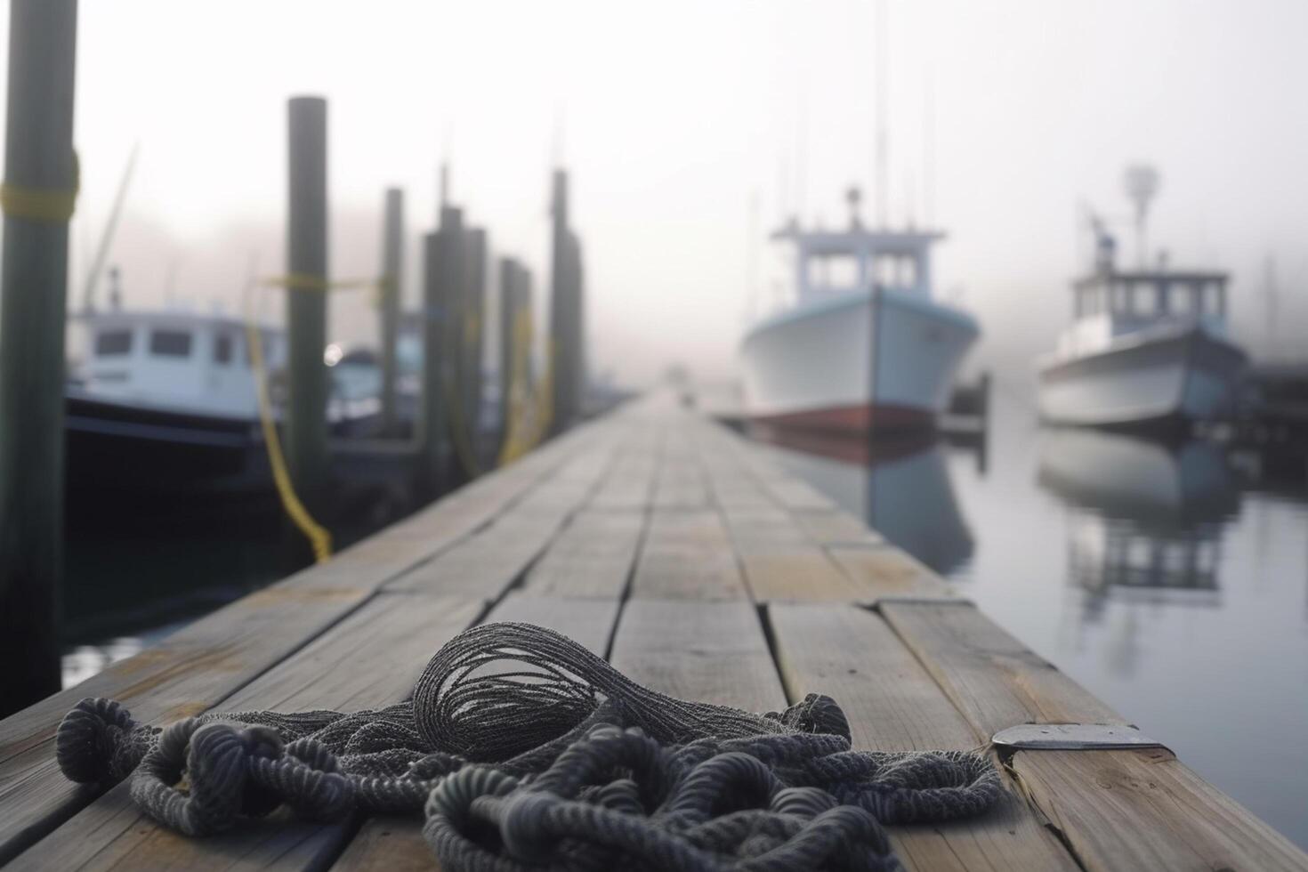 Misty Morning on the Pier Fishing Gear and Boats photo