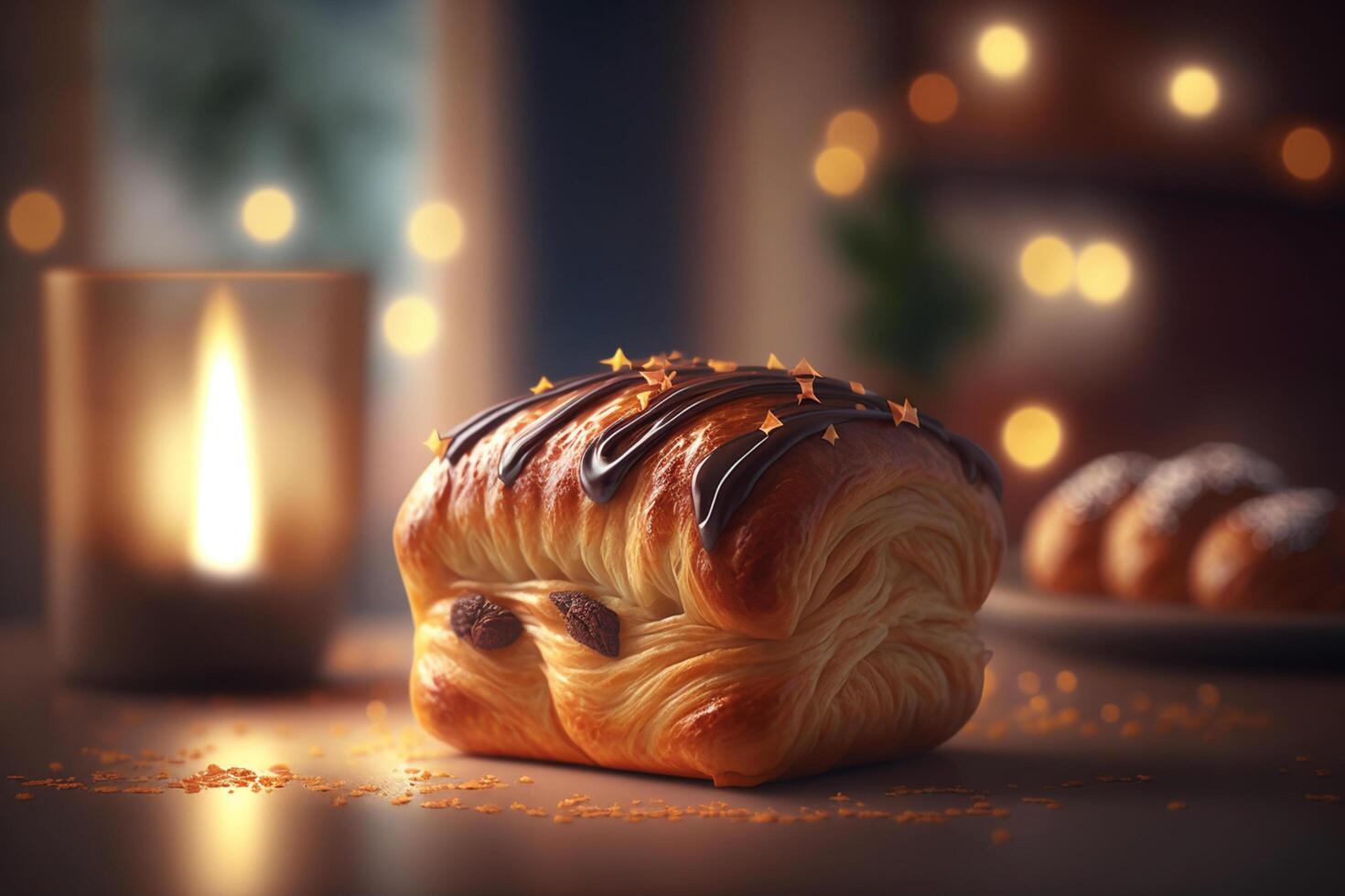 Delicious French Pain au Chocolat with a chocolate surprise inside photo