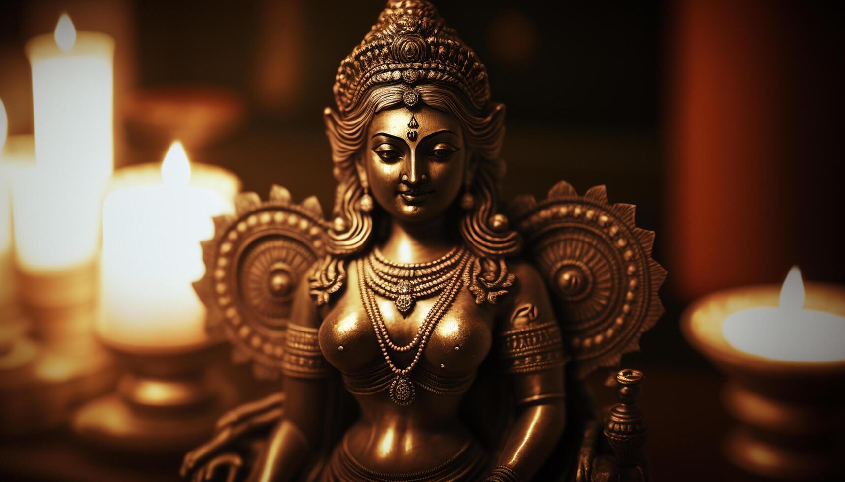 lakshmi el radiante indio diosa de riqueza y fortuna en artístico gloria ai generado foto