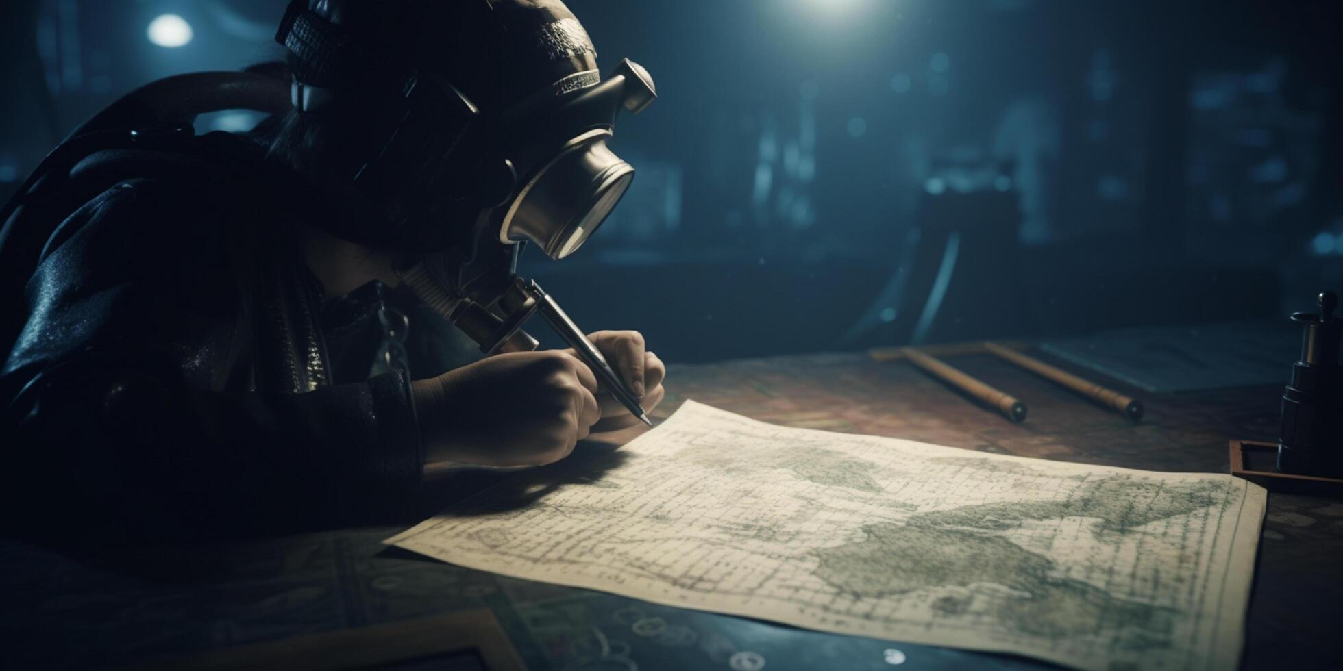 Diver studying underwater map for exploration photo