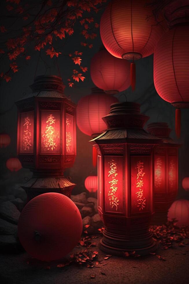 Enchanting Chinese New Year Celebration with Red Lanterns Illuminating the Night photo