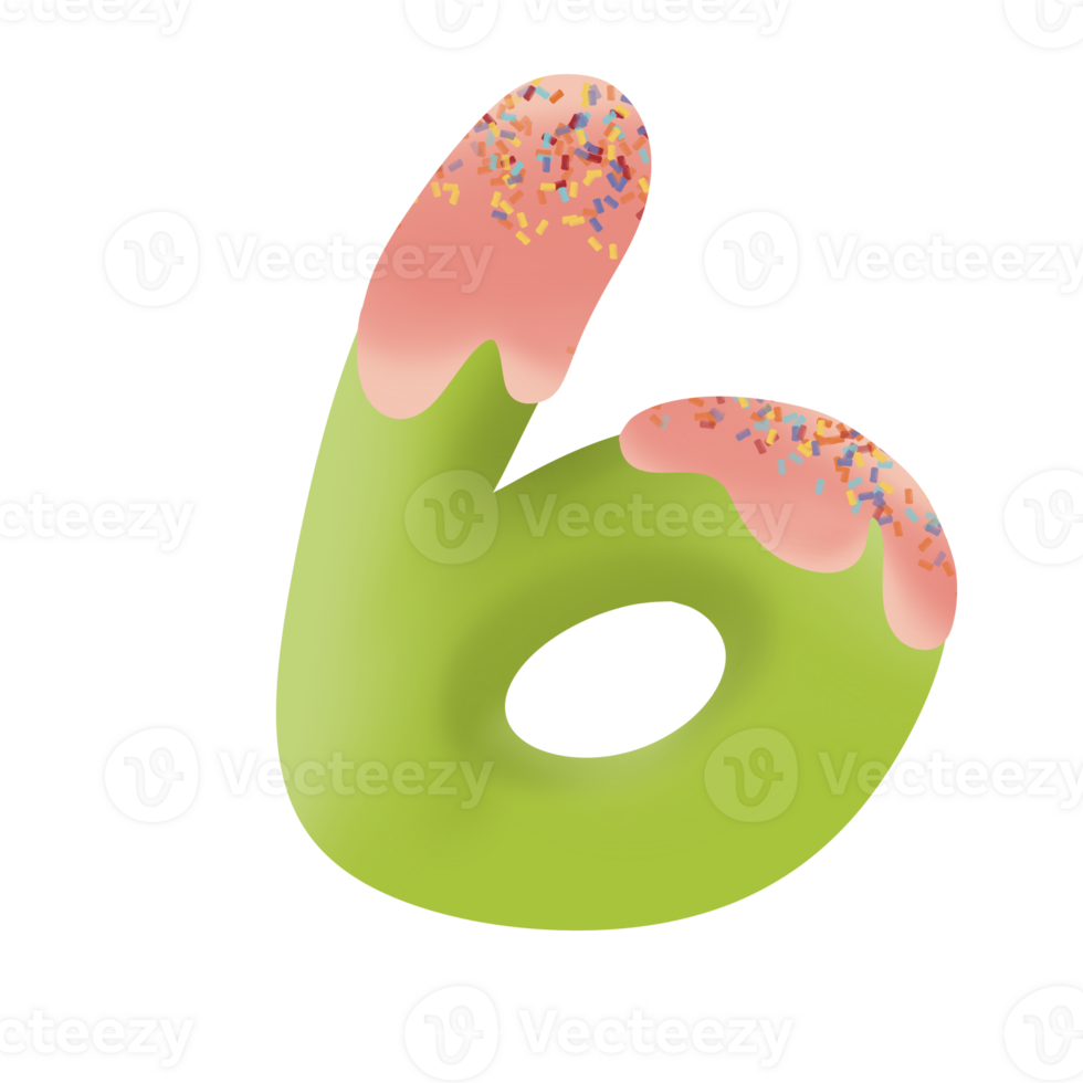 Number six with green and pink colors png