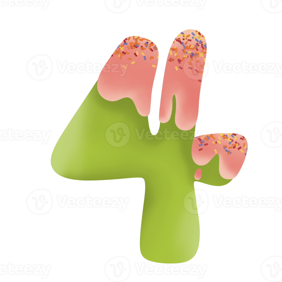 Number four with green and pink colors png
