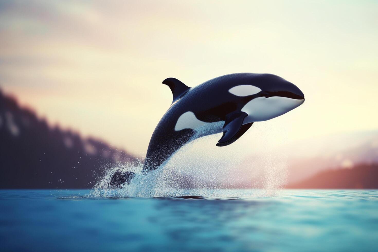 saltando orca majestuoso asesino ballena en lleno vuelo ai generado foto