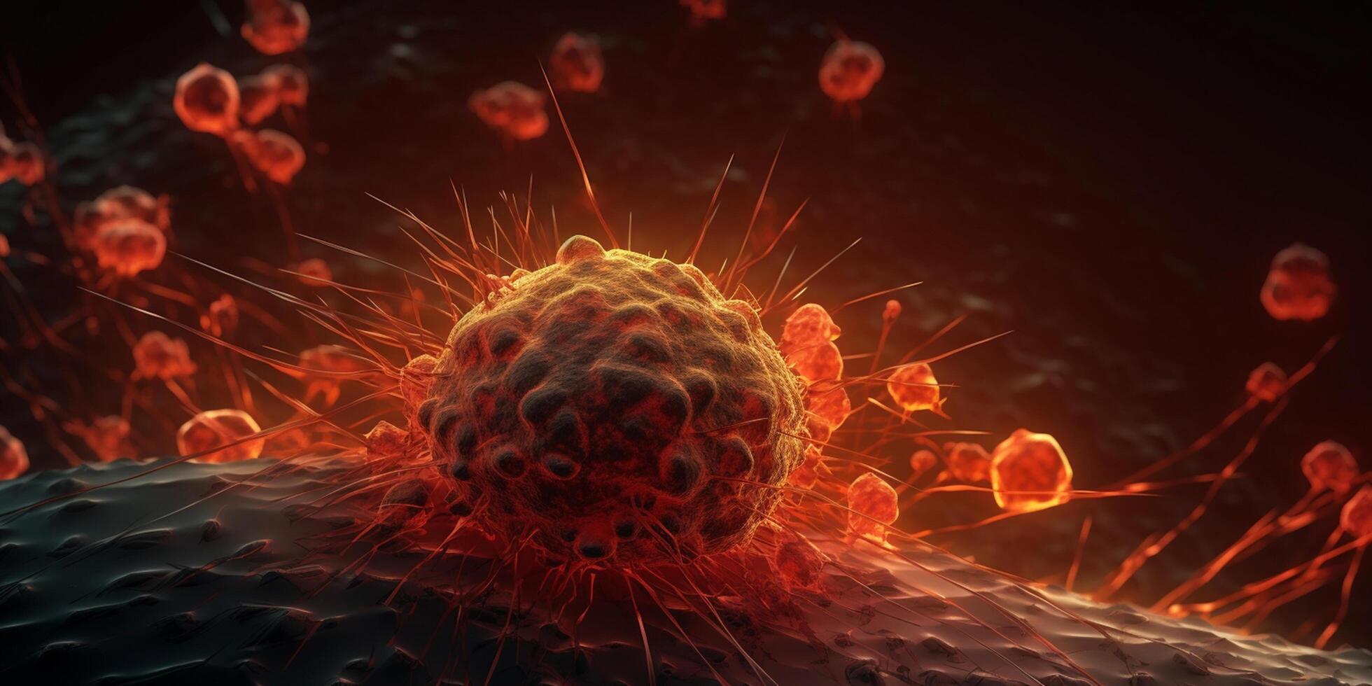 Exploring the Intricacies of Cellular Life A Mesmerizing 3D Illustration Showcasing the Microscopic World of Cancer Cells photo