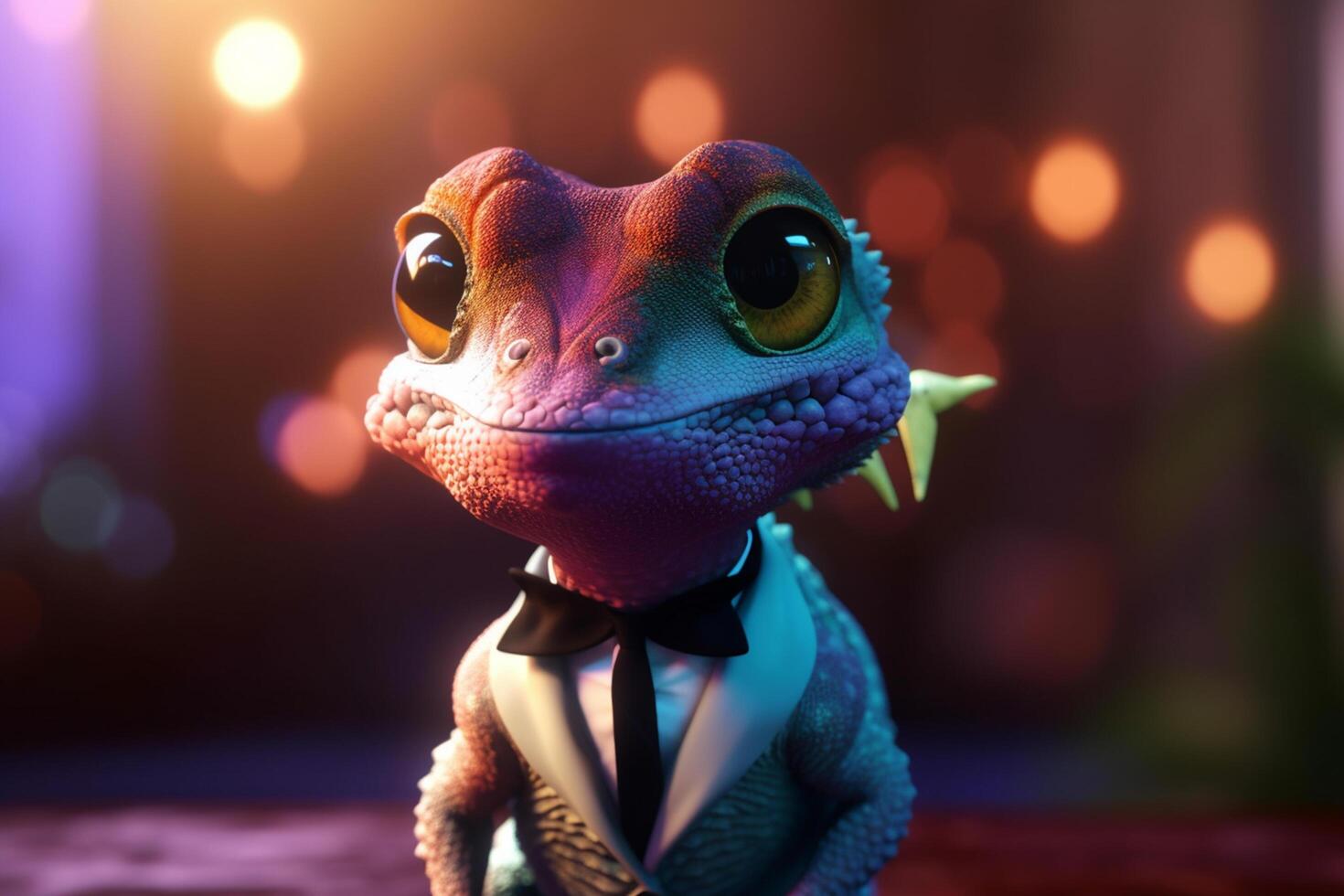 Business Chameleon Partying in Colorful Attire photo
