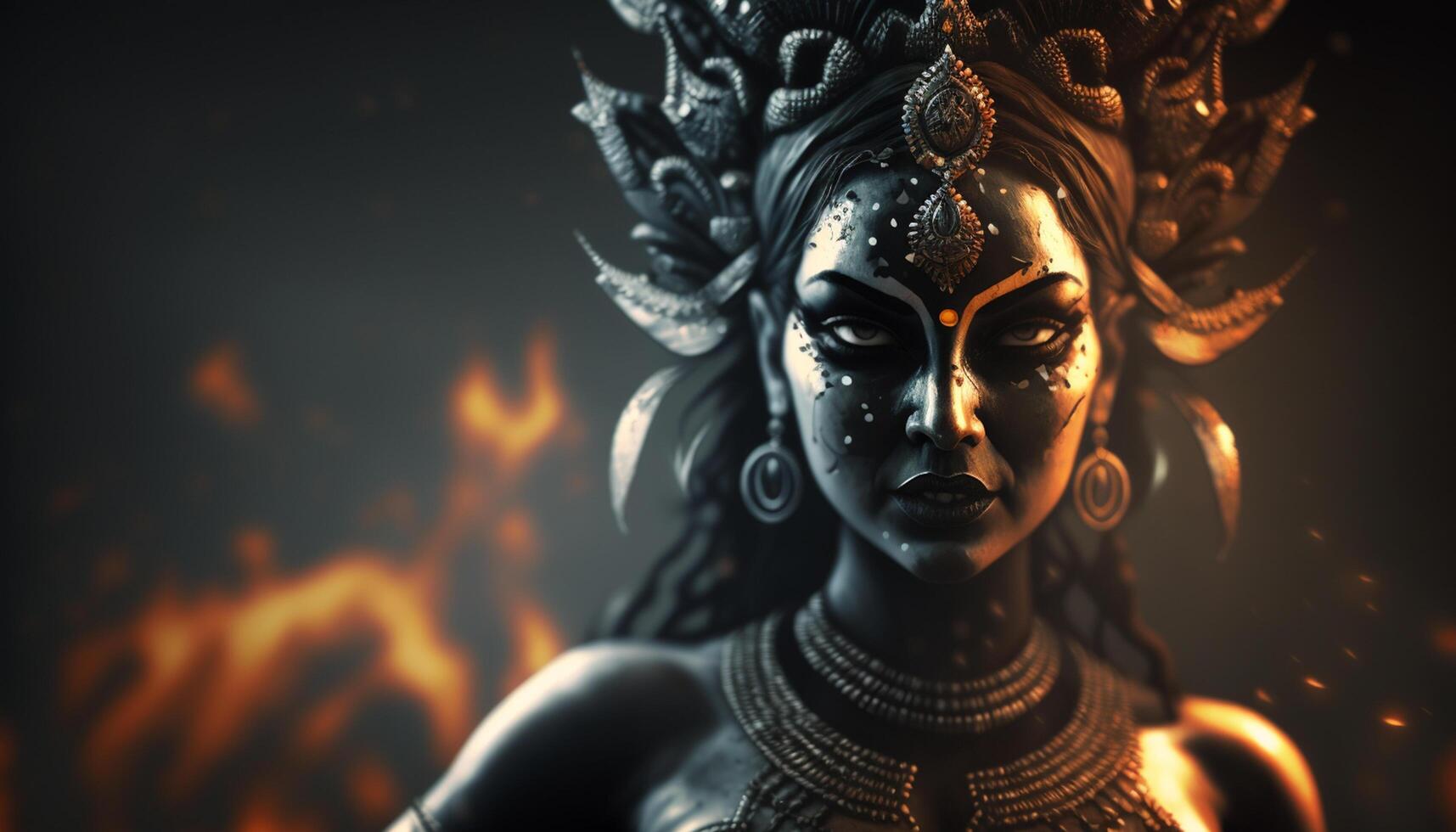 Powerful depiction of Kali, the Hindu goddess of destruction and renewal photo